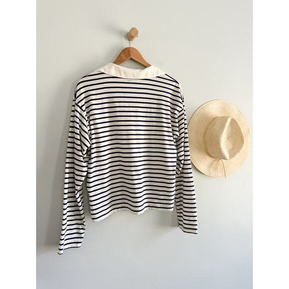 J.Crew | NWT Vintage jersey johnny-collar shirt in stripe Ivory Eve | Sz M - Picture 9 of 10